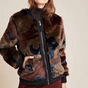 Anthropologies fuax fur camo jacket